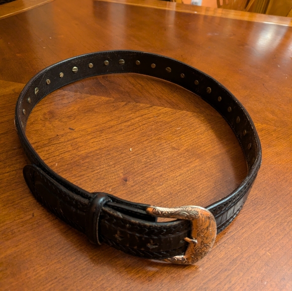 Vintage leather black  studded western  size 35 waist silver buckle main image 7